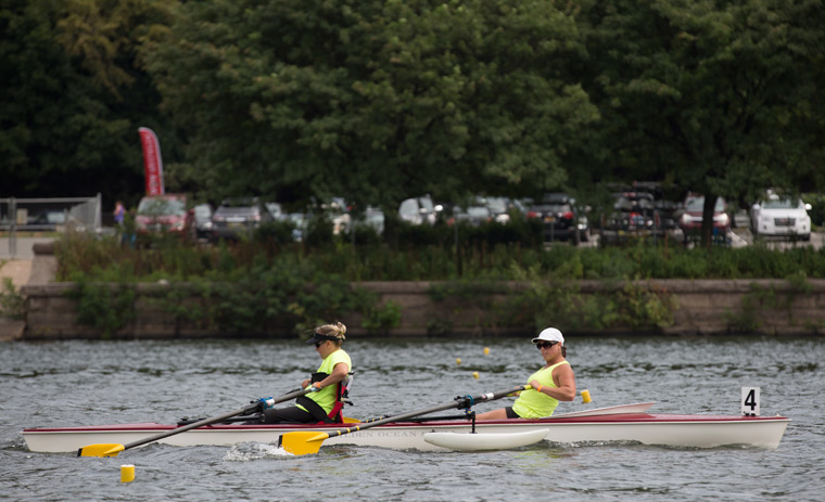 two female rowers in action